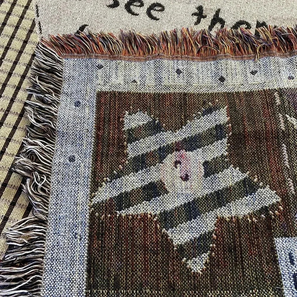 Vintage Tapestry Fringe Woven Throw Blanket Good Friends Cottagecore 46”x54” - Picture 5 of 8